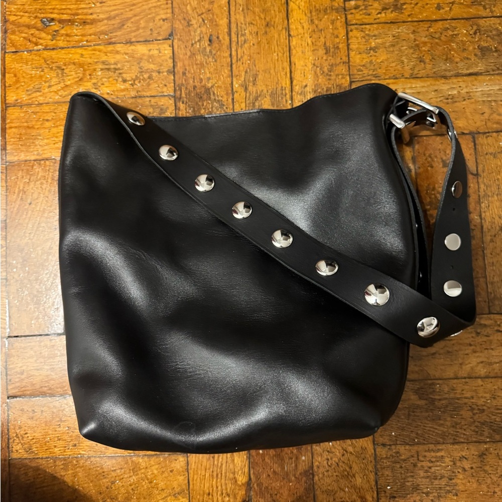 Madewell Black Leather Shoulder Bag with Silver Studs